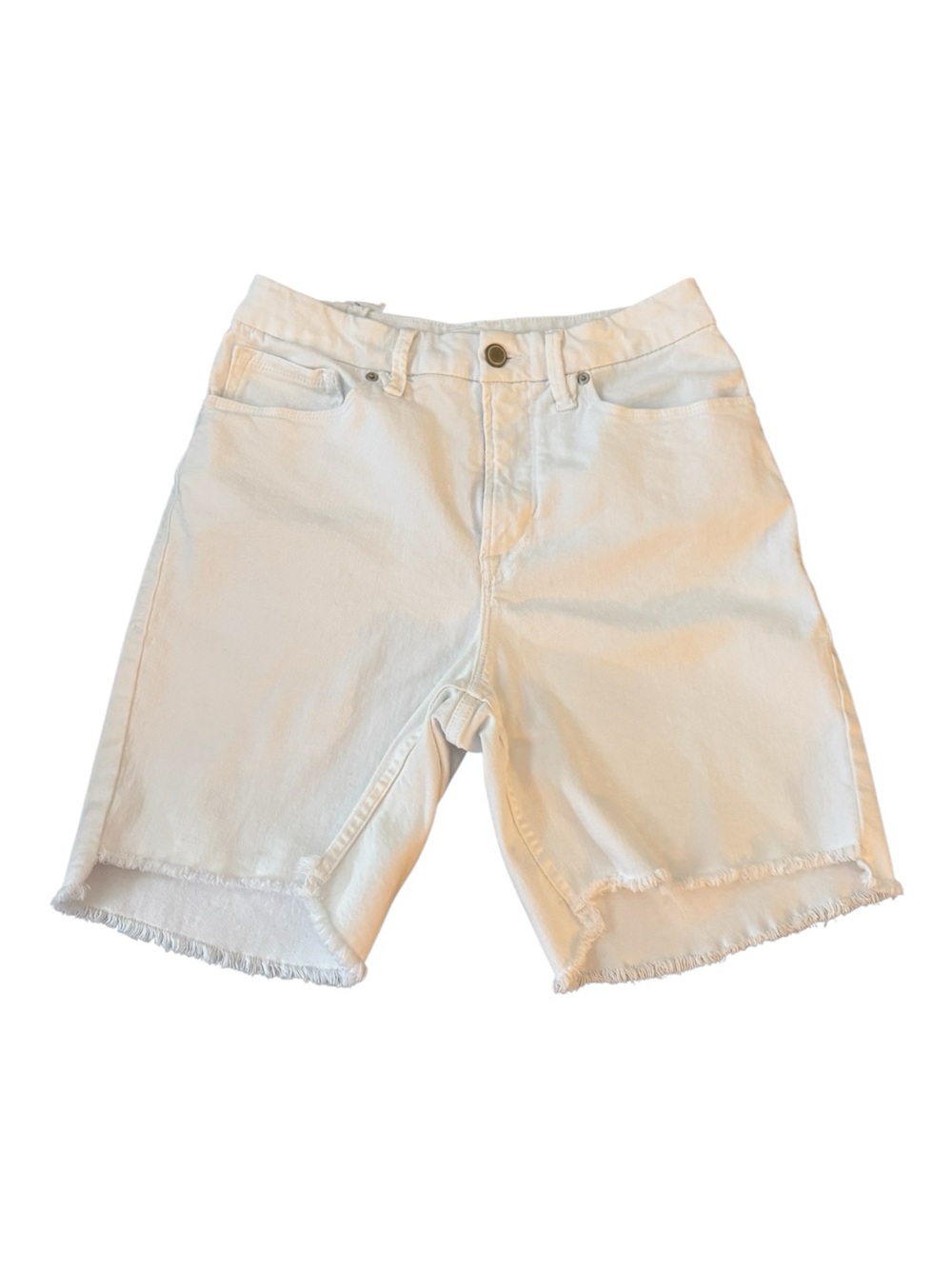 Good American White High-Rise Bermuda Shorts with Raw Hem - Picture 3 of 7